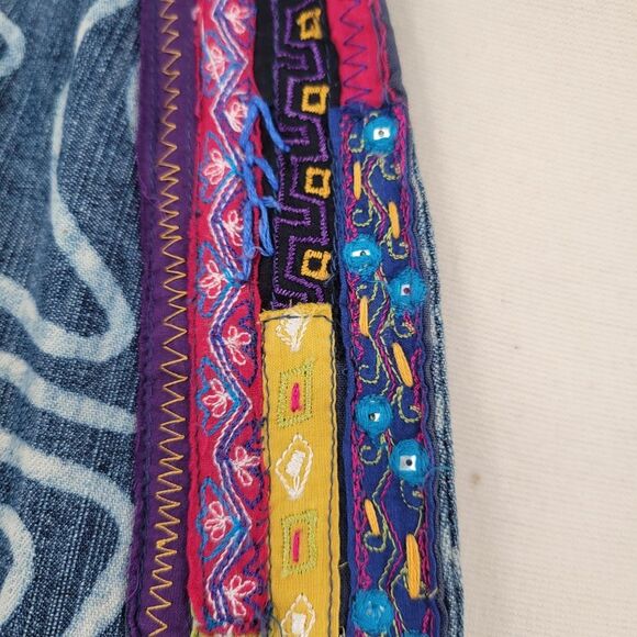 Chico's Blue Jean Denim Jacket with Multicolor Trim Bleached Floral Pattern - Picture 5 of 12